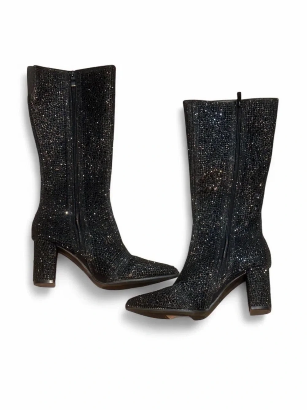 Forever 21 Black Rhinestone Ankle Boots Size 8.5 NWOT Sparkly Block Heel - Picture 3 of 6